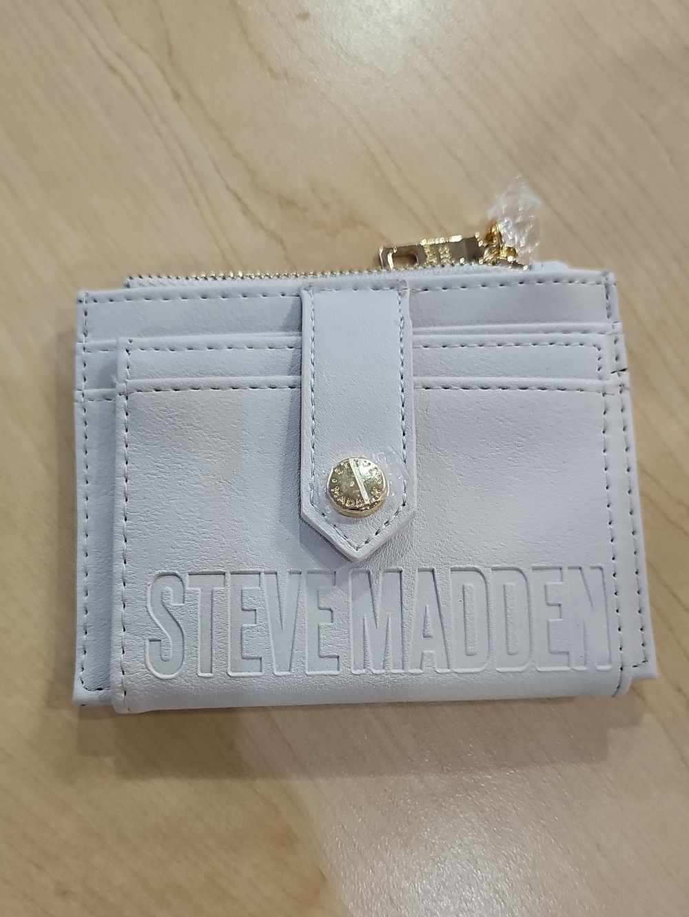 Steve Madden Light Gray Compact Card Wallet with Gold Hardware